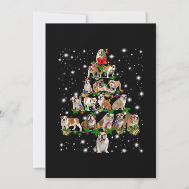 Bulldogie Weihnachtsbaum bedeckt durch Blitzlicht Dankeskarte (Vorderseite)