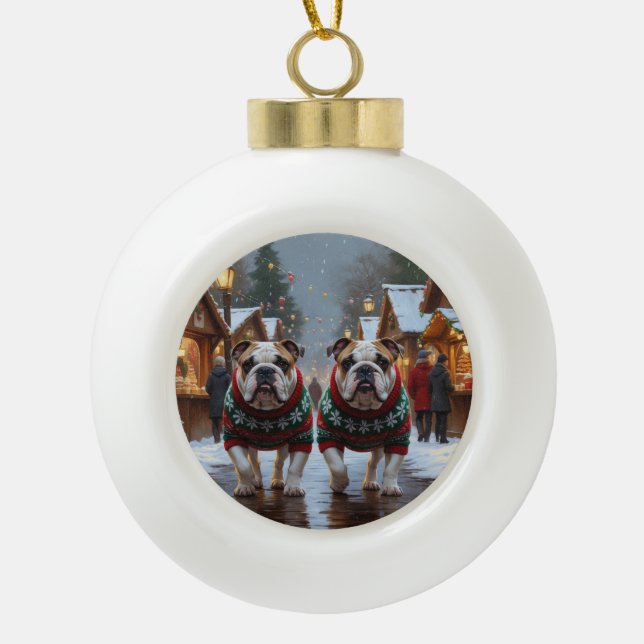 Bulldogs Christmas Snow Holiday Keramik Kugel-Ornament (Vorderseite)