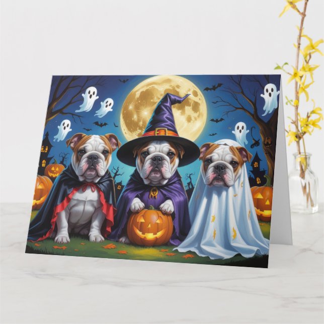 Bulldogs Pumpkin Halloween Funny Karte (Gelbe Blume)