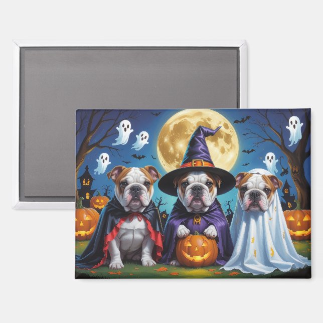 Bulldogs Pumpkin Halloween Funny Magnet (Vorderseite/Rückseite)
