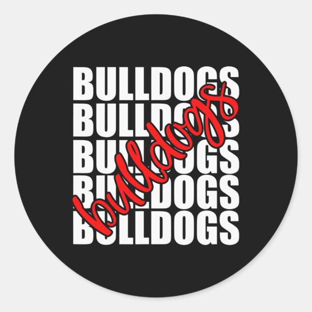 Bulldogs Red School Sports Fan Team Spirit Runder Aufkleber (Vorderseite)