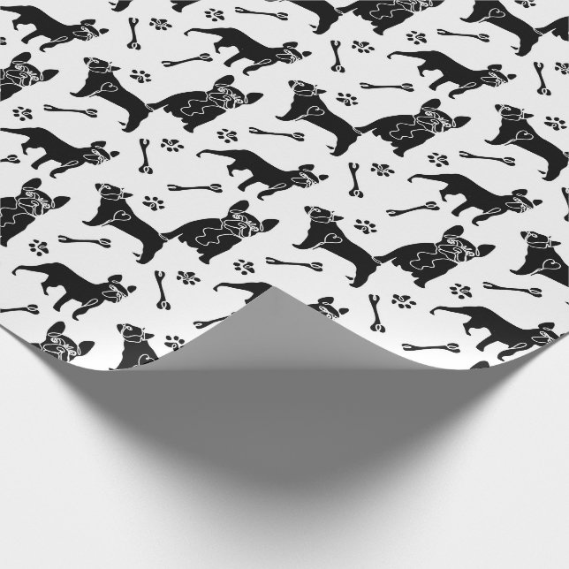 Bulldogs, Schwarz und Weiß Geschenkpapier (Ecke)