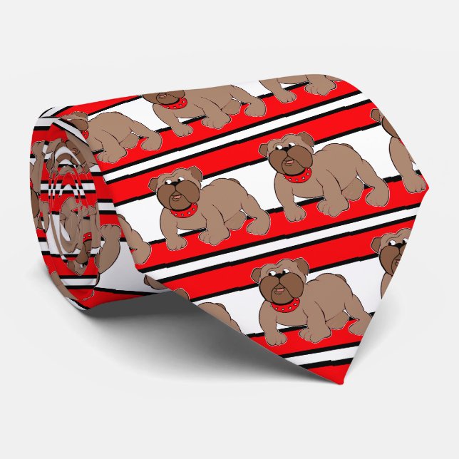 Bulldogs Sportteam Red White Necktie Krawatte (Gerollt)