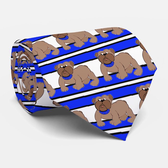 Bulldogs Sportteam White Blue Necktie Krawatte (Gerollt)
