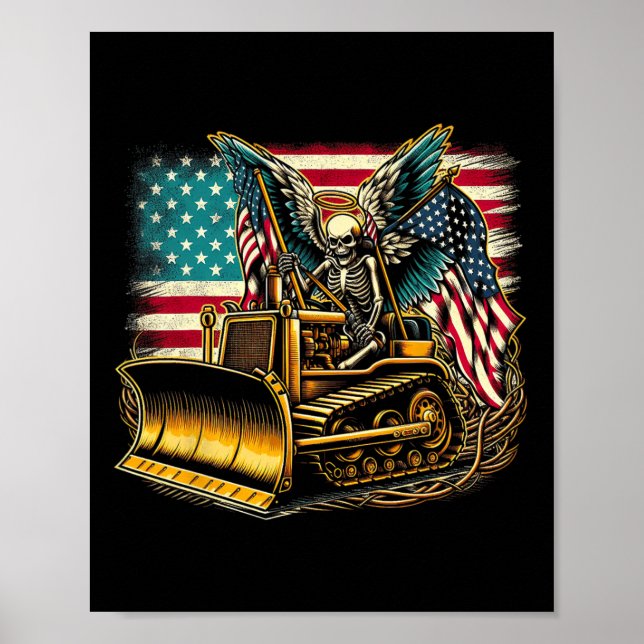 Bulldozer American Flag Halloween Skull Poster (Vorne)