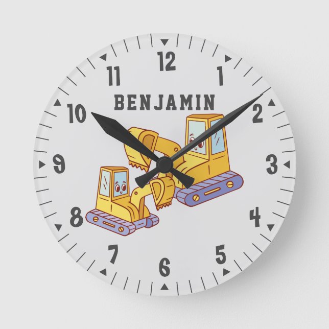Bulldozer Baukasten Boys Zimmerdekor Runde Wanduhr (Vorderseite)