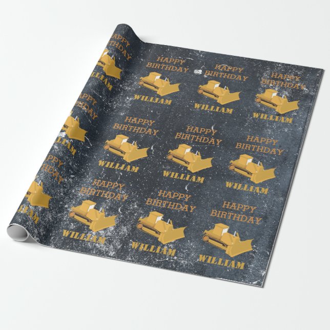 Bulldozer Bauwagen Birthday Boy Geschenkpapier (Ungerollt)