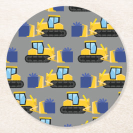 Bulldozer Birthday Party Construction Runder Pappuntersetzer