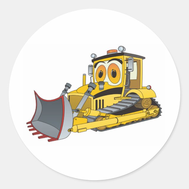 Bulldozer-Cartoon Runder Aufkleber (Vorderseite)