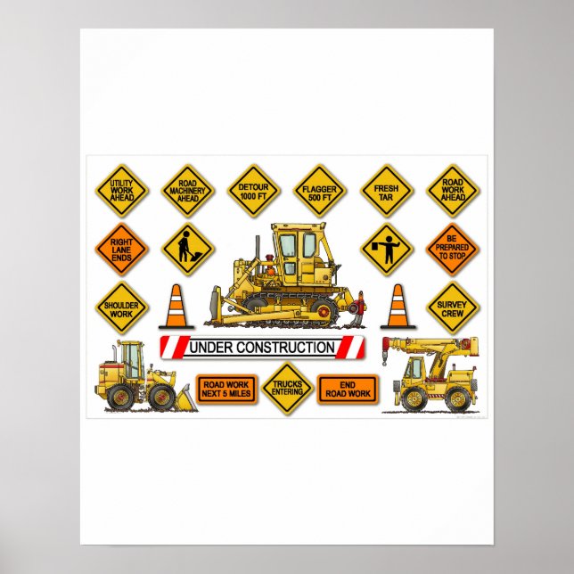Bulldozer Dozer Konstruktionsschilder Poster (Vorne)