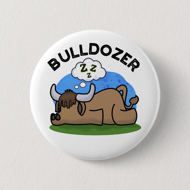 Bulldozer Funny Animal Bull Puff Button (Vorderseite)
