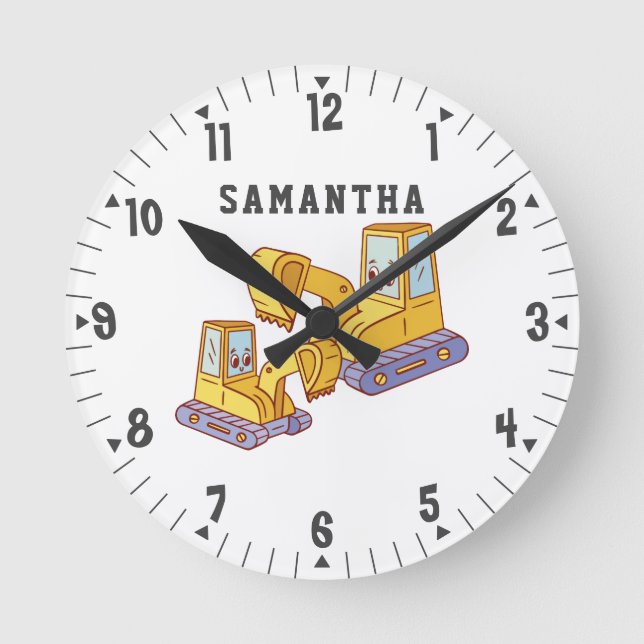 Bulldozers Girls Room Decoration Construction Team Runde Wanduhr (Vorderseite)