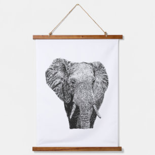 Bulle-Elefanten-Pointillismus-Wildlife-Print-Desig Wandteppich Mit Holzrahmen