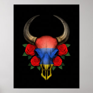Bulle Skull mit Rote Rosen unter armenischer Flagg Poster