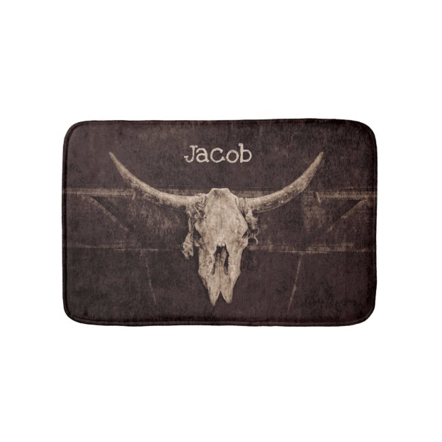 Bulle Skull Western Braunen Beige Alte Rustikal Badematte (Vorderseite)