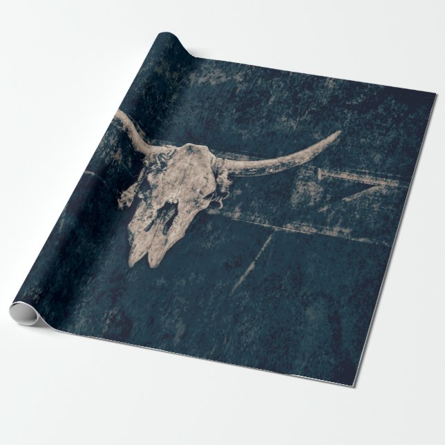 Bulle Skull Western Grau Rustikale Alte Grunge Geschenkpapier (Ungerollt)