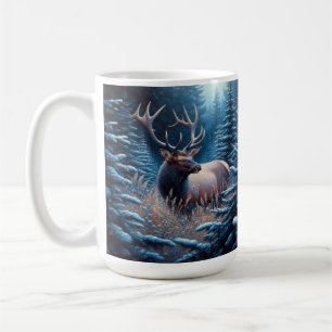 BullenElch auf der Wiese mit Pinienbäumen Kaffeetasse