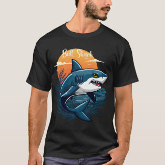 Bullenhai im Ozean bei Sonnenuntergang mit weißer T-Shirt