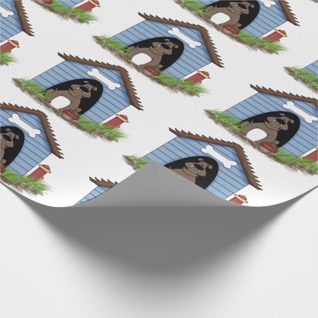 Bullenhund im Hundehaus mit Hydranten Geschenkpapier (Ecke)