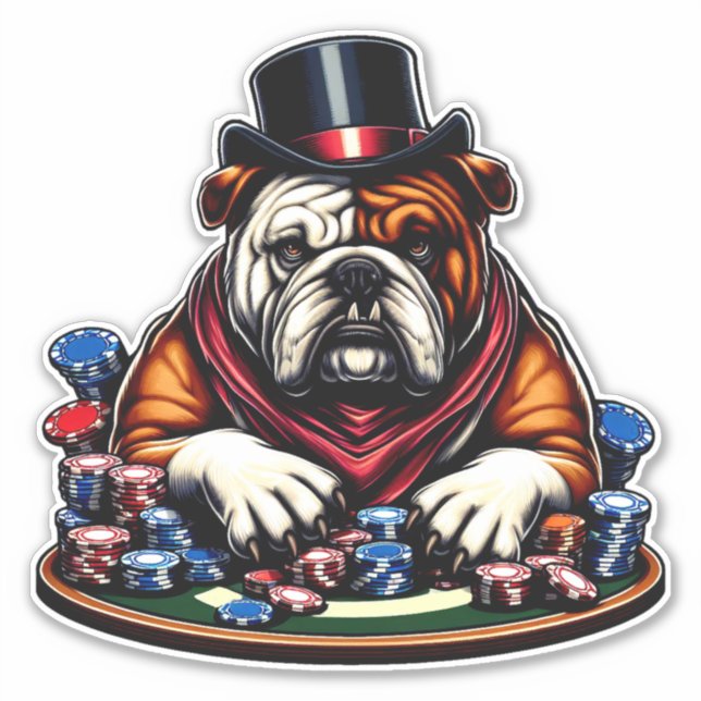 Bullenhund spielt Poker-Spielkasino-Kunst Aufkleber (Vorderseite)