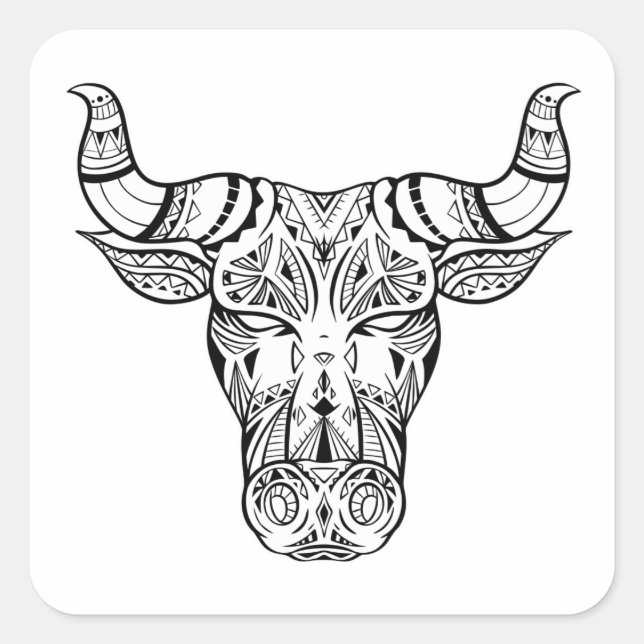 Bullenkopf mit boho-Dekoration Quadratischer Aufkleber (Vorderseite)