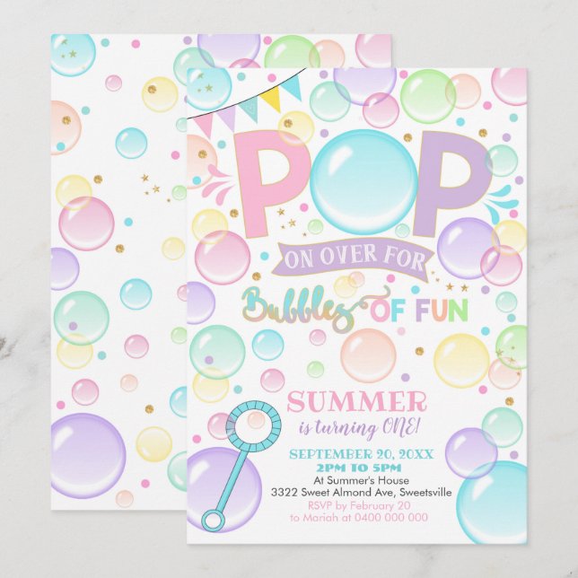 Bulles Anniversaire Invitation Bulles de Fun 1er (Devant / Derrière)