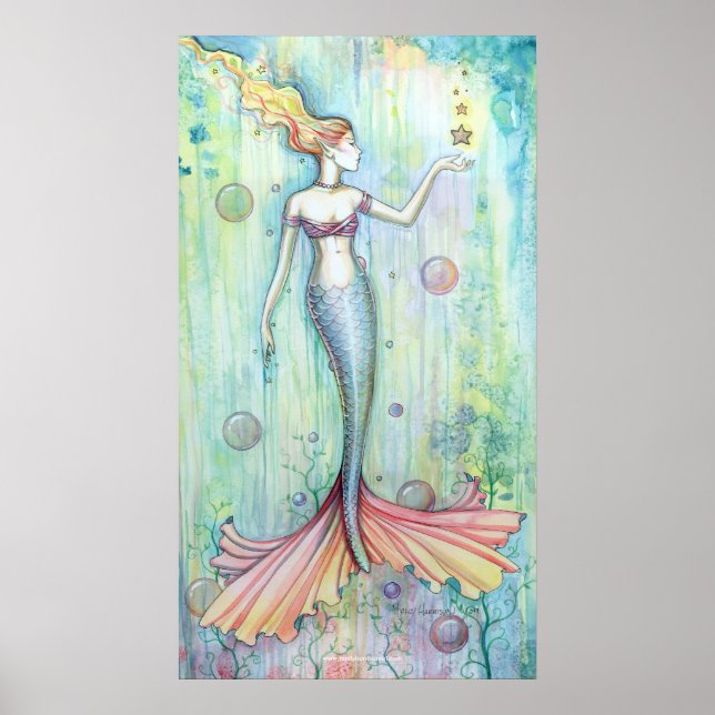 Bulles Aquarelle Sirène Poster Imprimer (Devant)