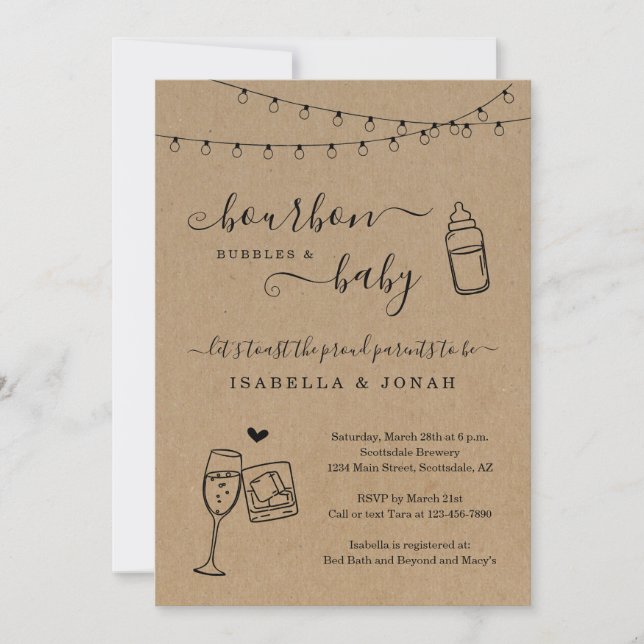 Bulles bourbon et Baby shower Invitation (Devant)