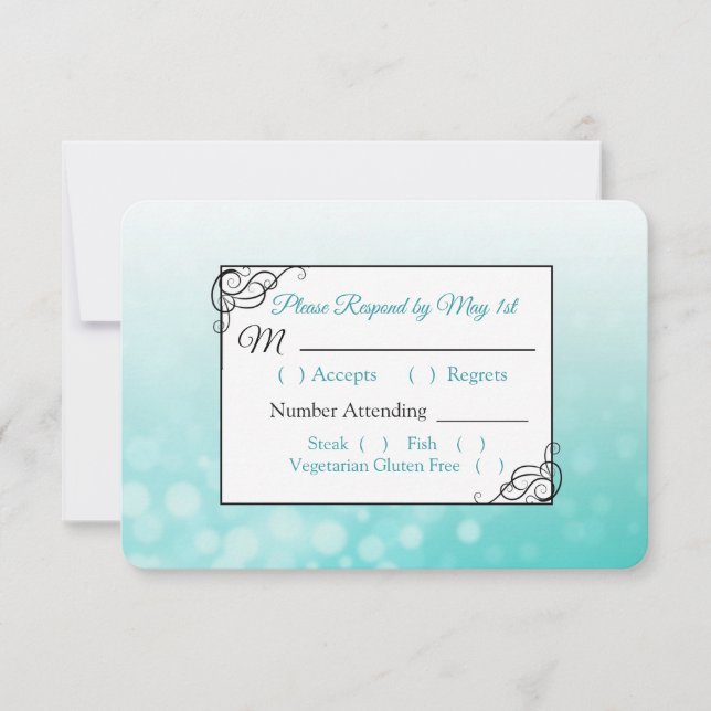 Bulles turquoises Carte RSVP de mariage (Devant)