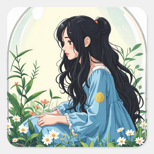 Bullet Journaling Series4 - Terrarium Girl 4 Quadratischer Aufkleber (Vorderseite)