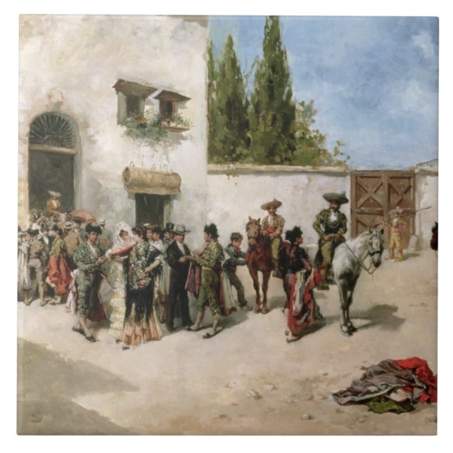 Bullfighters, die für den Kampf sich vorbereiten Fliese (Vorderseite)