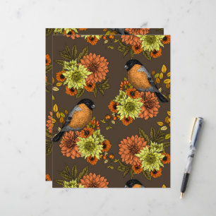 Bullfinch on autumn florals