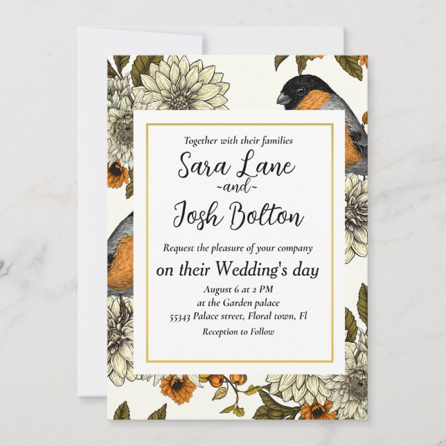 Bullfinch on autumn florals 2 einladung (Vorderseite)