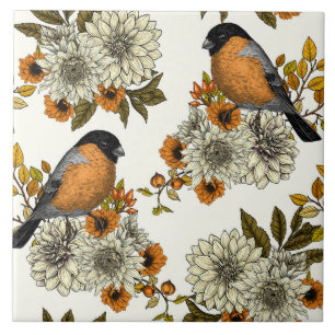 Bullfinch on autumn florals 2 fliese
