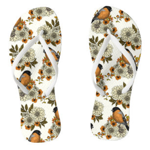 Bullfinch on autumn florals 2 flip flops