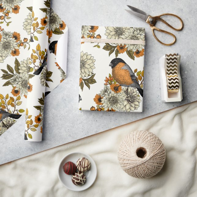 Bullfinch on autumn florals 2 geschenkpapier (Basteln)