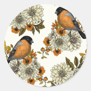 Bullfinch on autumn florals 2 runder aufkleber