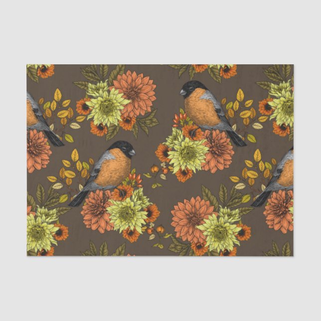 Bullfinch on autumn florals seidenpapier (Vorderseite)