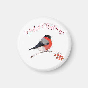 Bullfinch und rote Beeren, Frohe Weihnachten Magnet