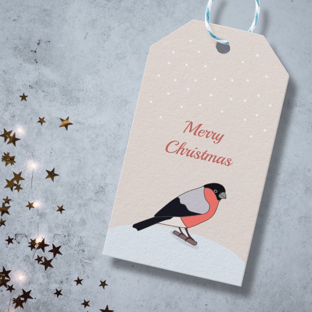 Bullfinch und Schnee Frohe Weihnachtsgeschenke Tag Geschenkanhänger (Bullfinch and Snow Merry Christmas Gift Tag)
