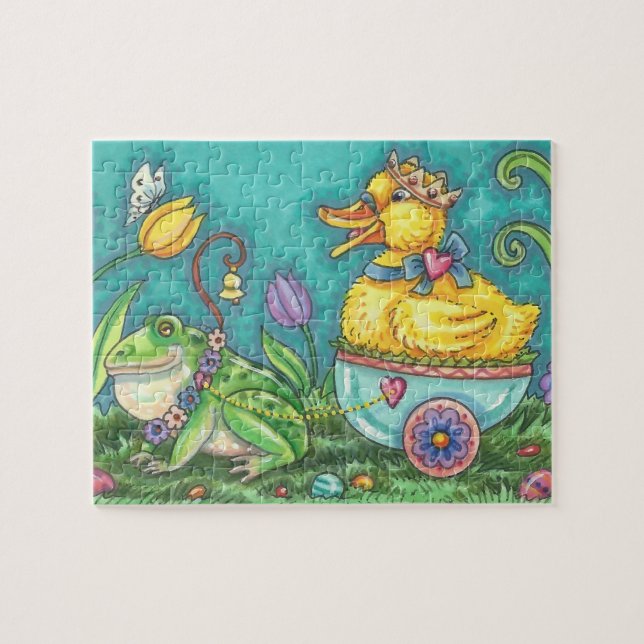 BULLFROG & DUCK PRINCE IN EGG CARD, EASTER PUZZLE (Horizontal)