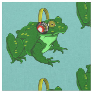 Bullfrog mit niedlichen Cartoon und Kopfhörern Stoff