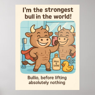 Bullio® Before Lifting - Funny Cartoon Gym Poster