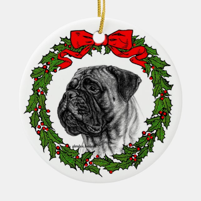 Bullmastiff Art von Glenda S. Harlan Keramik Ornament (Vorne)
