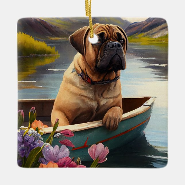 Bullmastiff auf einem Paddel: Ein Landschaftliches Keramikornament (Vorderseite)