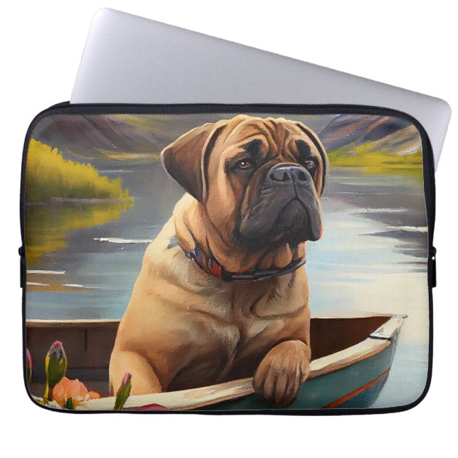 Bullmastiff auf einem Paddel: Ein Landschaftliches Laptopschutzhülle (Vorderseite)