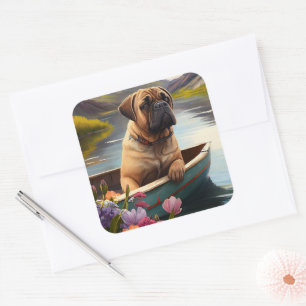 Bullmastiff auf einem Paddel: Ein Landschaftliches Quadratischer Aufkleber