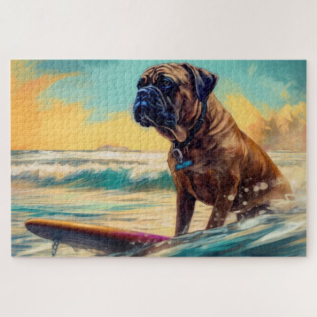 Bullmastiff Beach Surf Malerei (Horizontal)