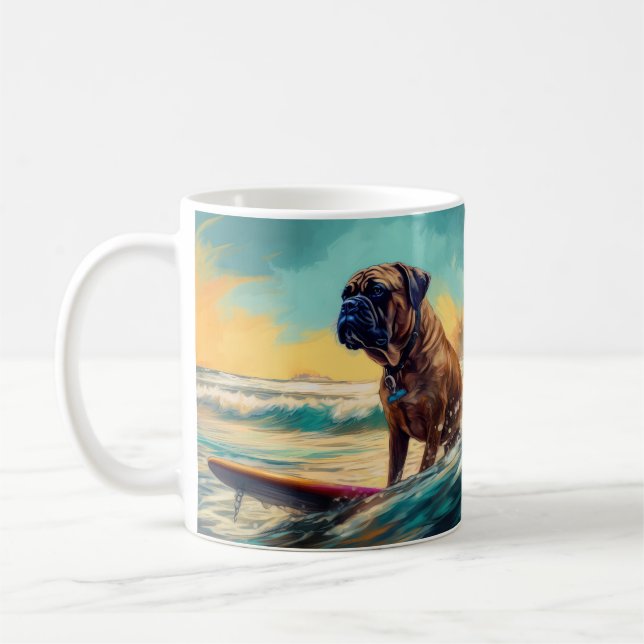 Bullmastiff Beach Surf Malerei Kaffeetasse (Links)
