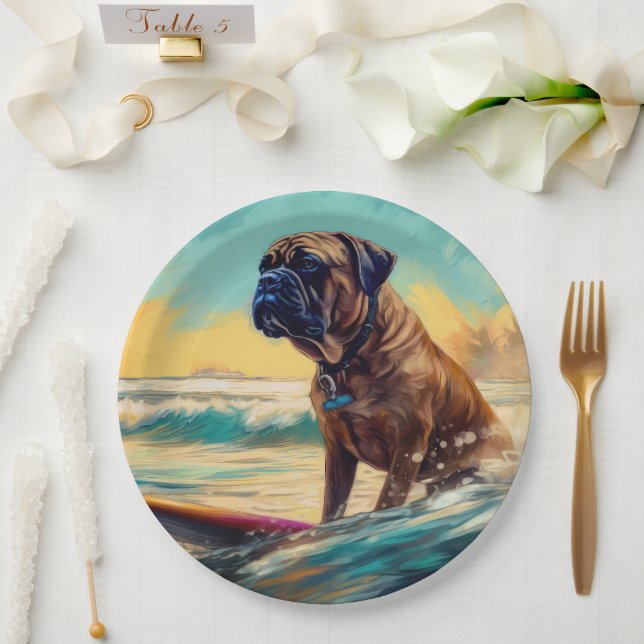 Bullmastiff Beach Surf Malerei Pappteller (Hochzeit)